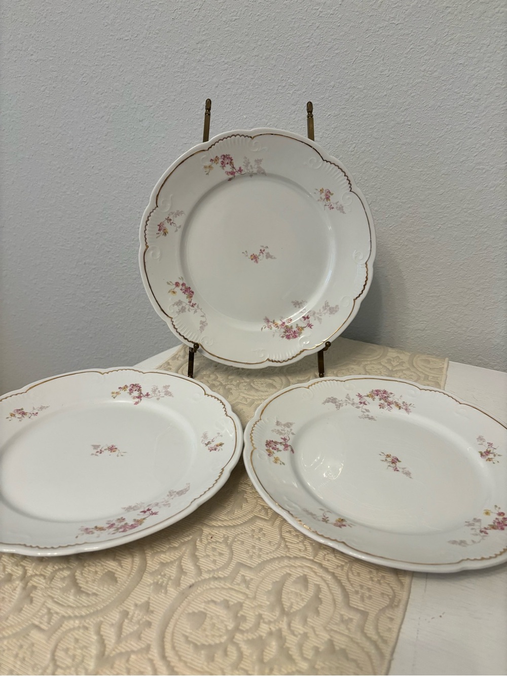 Antique W H Grindley England Set of 3 Floral 10” Plates Victorian